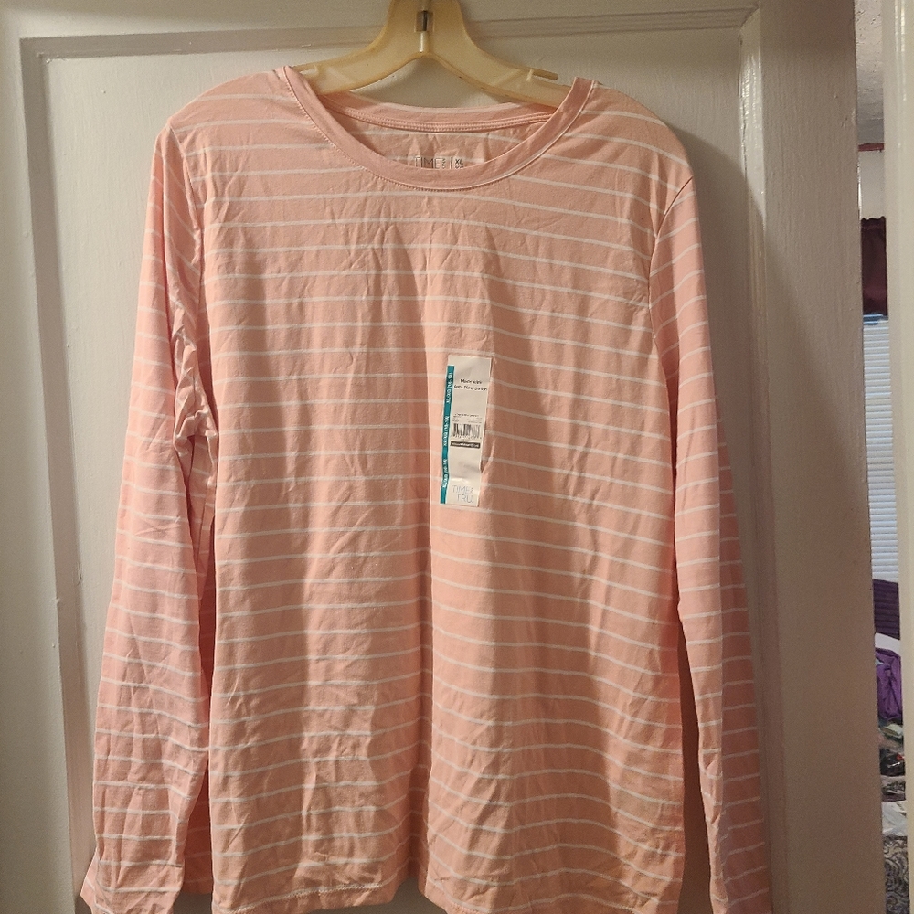 NWT Time and Tru Shirt Peach & White Stripes Size XL